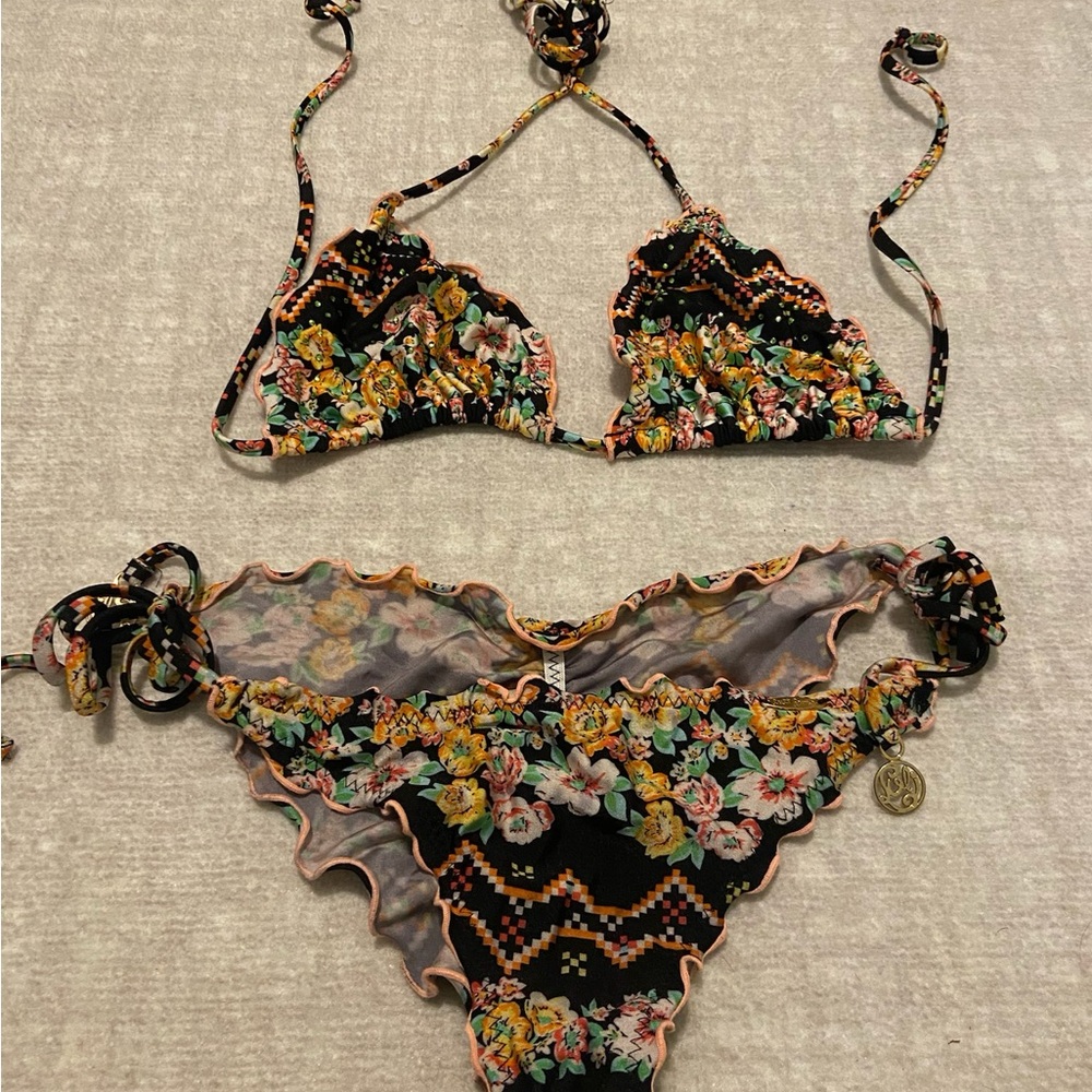 Luli Fama Multicolor Bikini with Scalloped Trim